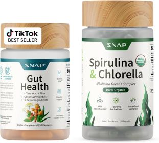 Snap Supplements Gut Health & Organic Spirulina Chlorella Bundle–Probiotic + Digestive Enzymes + Greens–Supports Digestion, Detox