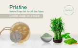 Pristine Soap Bar with Natural Loofah & Hanging Cord – Gentle Exfoliating Oat, Coconut & Olive Oil Body Cleanser for Sensitive Skin