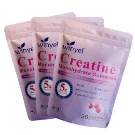 Creatine monohydrate gummies, 5 grams per serving, sugar-free creatine gummies, suitable for workouts, strength, cognitive health, and muscle support (QTY: 3 PCS)